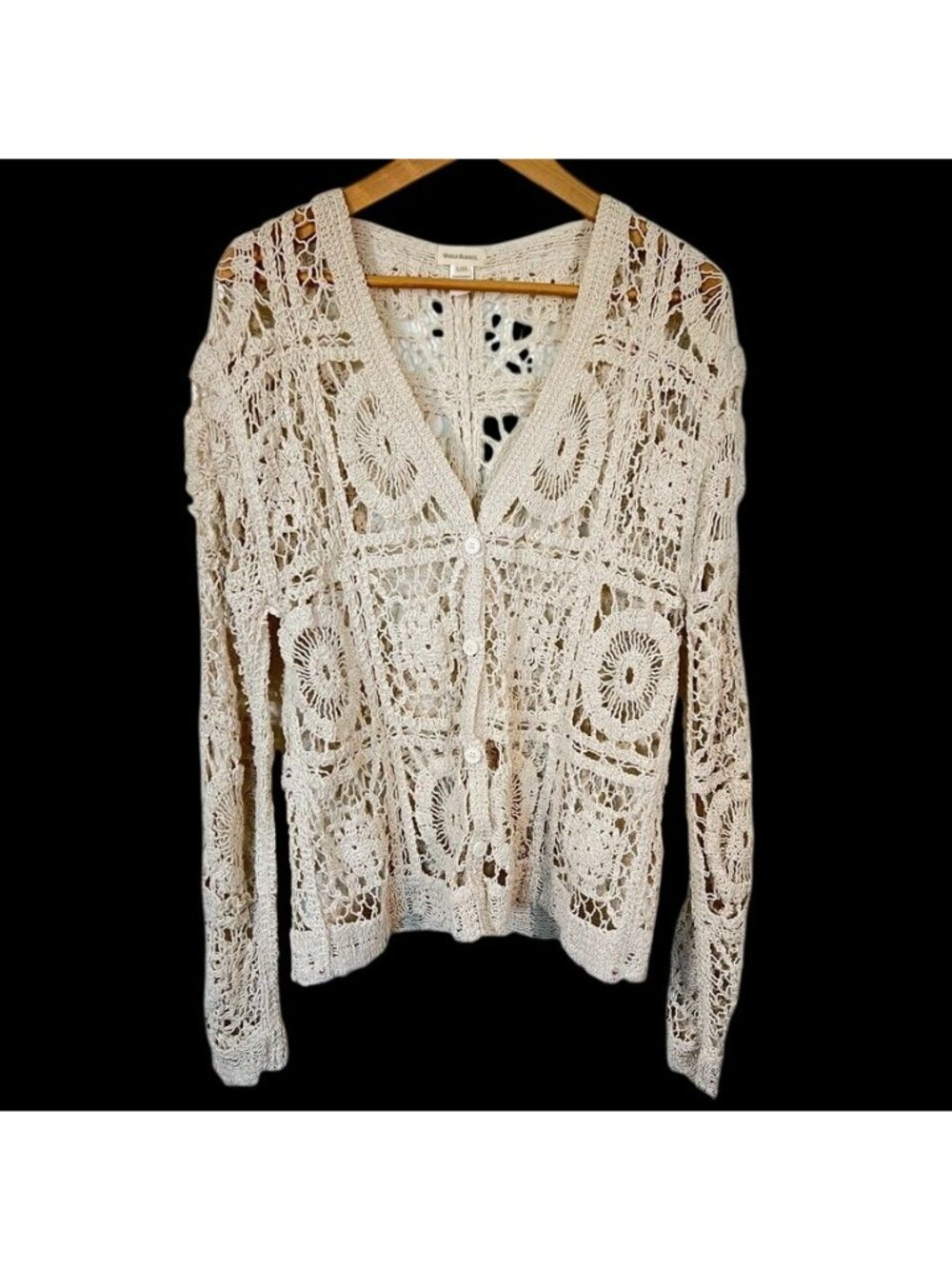 Cream Crochet Cardigan Open Knit Boho Romantic Festival Cottagecore Artisan L/XL